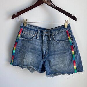 J. CREW Women’s POINT SUR Boyfriend Denim SHORTS Rainbow Tux Stripe Size 27